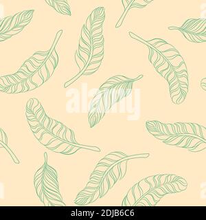 seamless pattern feathers on a beige background. Stock Vector