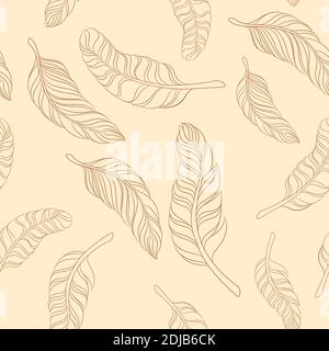 seamless pattern feathers on a beige background. Stock Vector