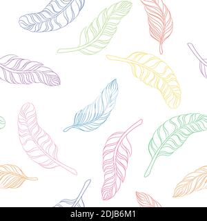 seamless pattern colorful feathers on white background. Stock Vector