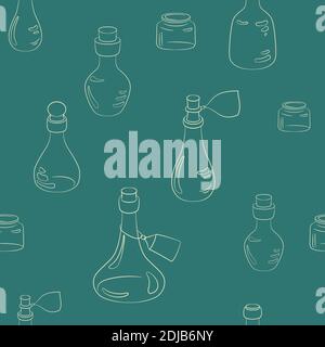 Jars seamless pattern on a green background. Stock Vector