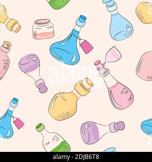 Jars seamless pattern on a beige background. Stock Vector