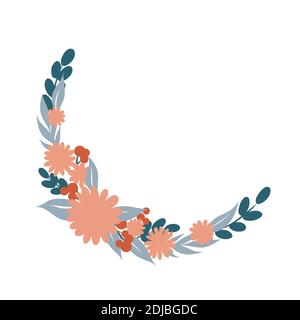 Floral Frame. Cute retro flowers arranged un a shape of the wreath perfect for wedding invitations, birthday cards and covers, poligraphy. Stock Vector