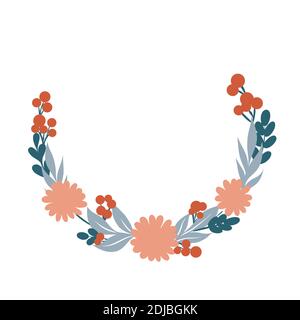 Floral Frame. Cute retro flowers arranged un a shape of the wreath perfect for wedding invitations, birthday cards and covers, poligraphy. Stock Vector