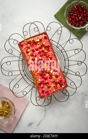 Pistachio Pomegranate Cake Stock Photo