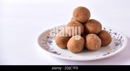 Mouthwatering Dharwad Peda made from milk and jaggery, which is very popular in Karnataka. Indian dessert for festivals. Stock Photo