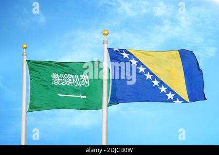 Saudi Arabia and Bosnia and Herzegovina two flags on flagpoles Stock Photo