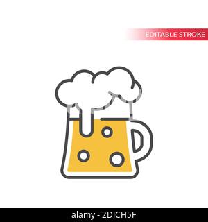 Beer tankard mug line icon with colorful fill. Beer glass with foam, editable stroke. Stock Vector