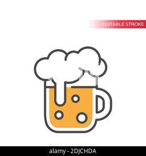 Beer mug line icon with colorful fill. Beer glass with foam, editable stroke. Stock Vector
