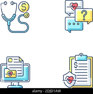 Full-service telehealth platform RGB color icons set Stock Vector