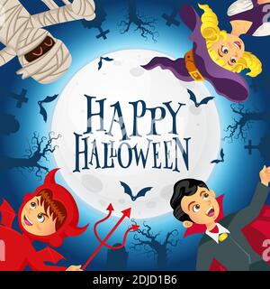Happy kids halloween in the full moon background Stock Vector Image ...