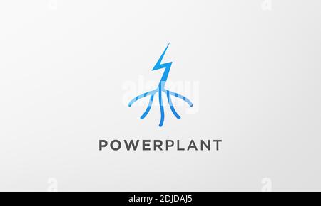 lightning root tree logo in a modern and minimal shape Stock Vector