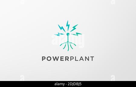 lightning root tree logo in a modern and minimal shape Stock Vector