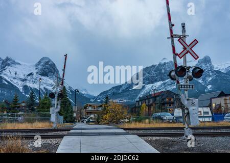 Canmore Crossing. Street view of Town Canmore in summer season Stock ...