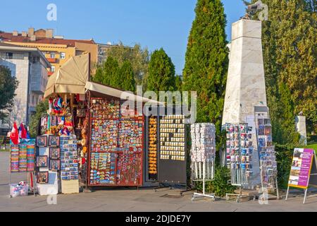 Belgrade, Serbia - October 15, 2019: Souvenirs Kiosk at Church Park Sunny Day in Belgrade, Serbia. Stock Photo