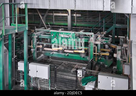 interior of an automated workshop for the production of boards at a modern sawmill Stock Photo