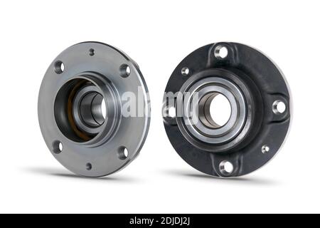 Isolate. Auto parts. Two wheel bearings close-up on a white background. Front and back views. For advertising, catalogs, educational materials. Stock Photo