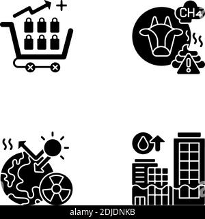 Global warming black glyph icons set on white space Stock Vector Image ...