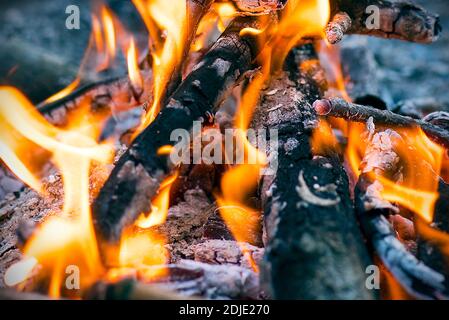 Close-up of bonfire flame in the night, as background Stock Photo