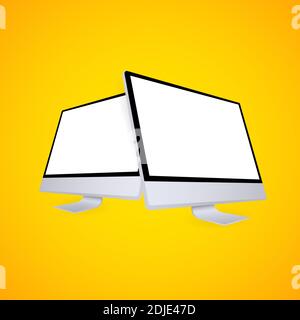 Computer monitor mockup with perspective side view. Computer monitor with blank screen. Vector illustration Stock Vector
