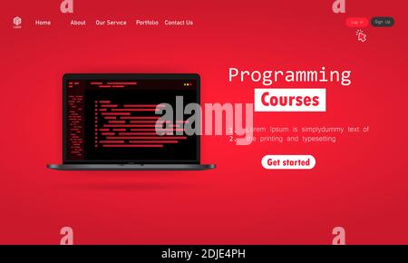 Programming courses illustration. Learning programming on laptop. Studying creating program software. Vector on isolated white background. EPS 10 Stock Vector