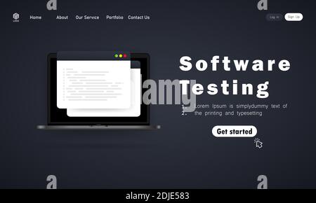 Software testing banner. Development, programming, coding on laptop illustration. Vector on isolated white background. EPS 10 Stock Vector