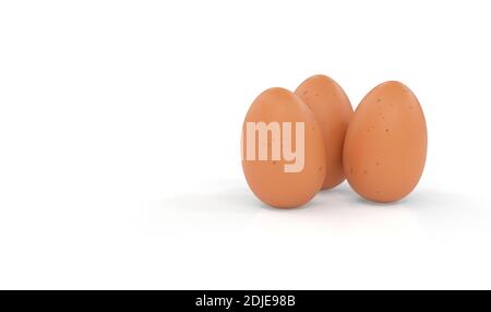 3 eggs on white background - 3D rendering Stock Photo