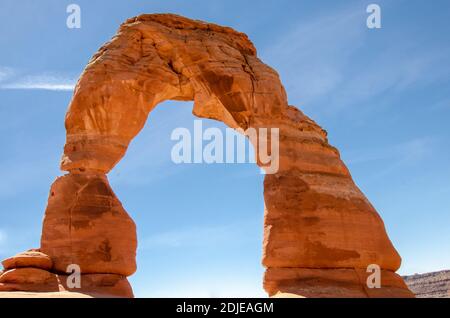 Delicate Arch in Arches National Park on a hot summer day in the day time. Stock Photo