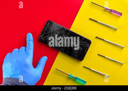 Bright color advertising banner or background for mobile phones and gadgets workshop.  Stock Photo