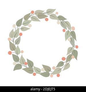 Cute flowers circle wreath floral wallpaper template background bouquet. Botanical flower and leaf branch can be used for printing, greeting Stock Vector