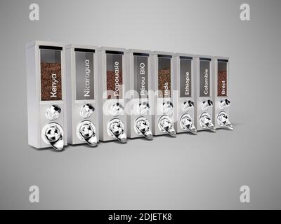 3D rendering metal coffee tank for sale in supermarket on gray background with shadow Stock Photo