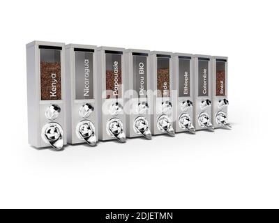 3D rendering metal coffee tank for sale in supermarket on white background with shadow Stock Photo