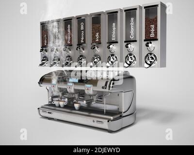 3D rendering metal coffee tank with professional coffee machine on gray background with shadow Stock Photo