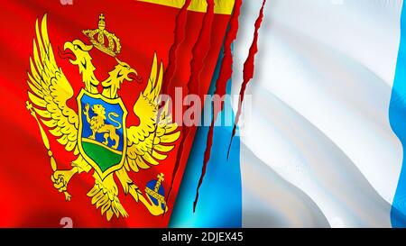 Montenegro and Guatemala flags with scar concept. Waving flag,3D rendering. Montenegro and Guatemala conflict concept. Montenegro Guatemala relations Stock Photo