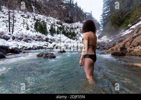 Girl in hot springs with frozen hair Montana Stock Photo - Alamy