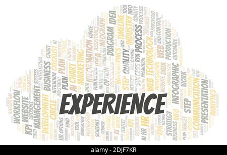 Experience typography word cloud create with text only. Stock Photo