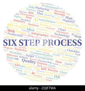 Six Step Process typography word cloud create with text only. Stock Photo