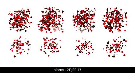 Set of red dotted round shapes, stains, circles, blobs isolated on white Stock Vector