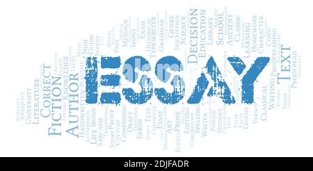 Essay typography word cloud create with text only Stock Photo