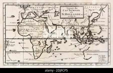 Map showing the route taken by William Dampier on his expedition which reached the shores of New Holland, now Western Australia, in 1699.  From a contemporary map.  William Dampier, English explorer, 1651 - 1715. Stock Photo