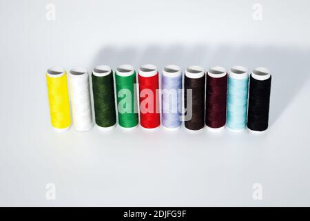 Set of colored thread. Close-up on a white background. Stock Photo