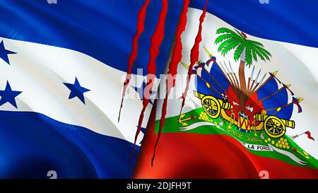 Honduras and Haiti flags. 3D Waving flag design. Honduras Haiti flag