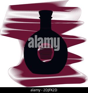 Cognac bottle icon of a set. Icon on vinous ripples isolated on white backgrond. Vector EPS 10. Stock Vector