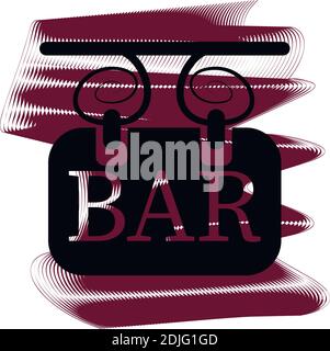 Bar signboard icon of a set. Icon on vinous ripples isolated on white backgrond. Vector EPS 10. Stock Vector