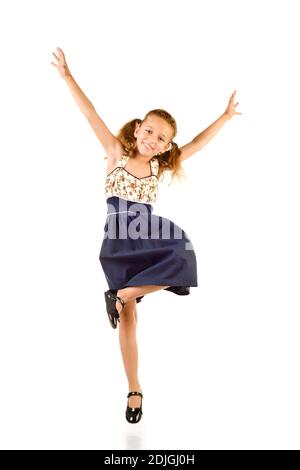 jumping little girl isolated on a white background Stock Photo