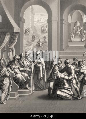 The Parable of the Unforgiving Servant, steel engraving 1853, digitally restored Stock Photo