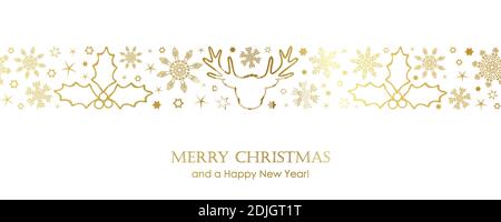golden christmas card with white seamless pattern snowflakes and deer vector illustration EPS10 Stock Vector