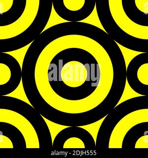 Seamless vector graphic of black circles on a yellow background. Stock Vector