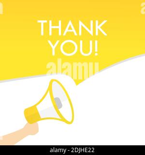 Hand holding megaphone with thank you text. Announcement. Loudspeaker. Banner for business, marketing and advertising. Vector on isolated background Stock Vector