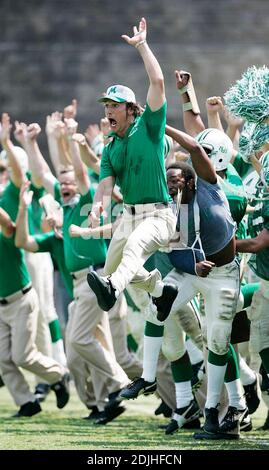 Exclusive!! Actors Anthony Mackie, left, portraying Nate Ruffin and Matthew McConaughey, center, portraying Marshall coach Jack Lengyel, celebrate the Young Thundering Herd's victory against Xavier on Saturday, June 10, 2006, during the filming of 'We Are Marshall' at Herndon Stadium at Morris Brown College in Atlanta, Ga. The movie depicts the fight to maintain Marshall's football program following the 1970 plane crash that claimed 75 lives including Marshall football players, coaches, community members and flight crew.  [[sbr] Stock Photo