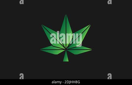 Marijuana logo, Geometric health medical cannabis logo vector designs, hemp cbd oil extract green leaf isolated black background. Stock Vector